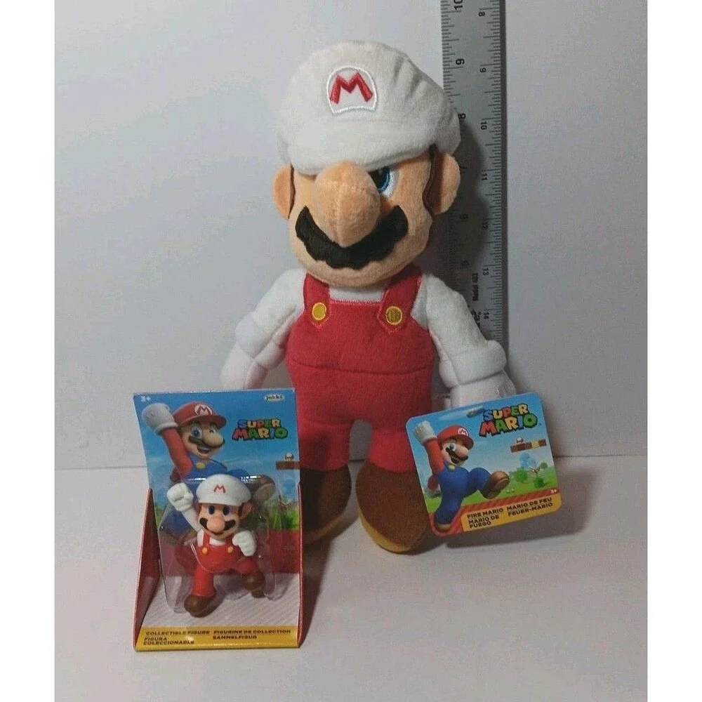 Super Mario Fire Mario 9 Inch Plush Nintendo With Little Fire Mario